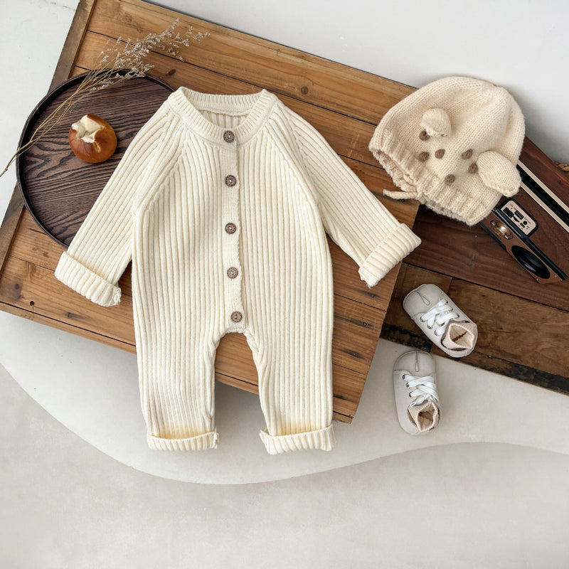 Fatos de malha grossa para recém-nascidos, roupa de inverno, macacão de malha