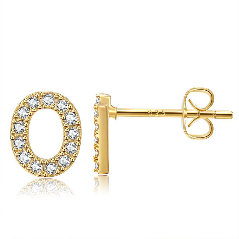 Moda feminina em latão e brincos de letras de zircônia banhados a ouro real