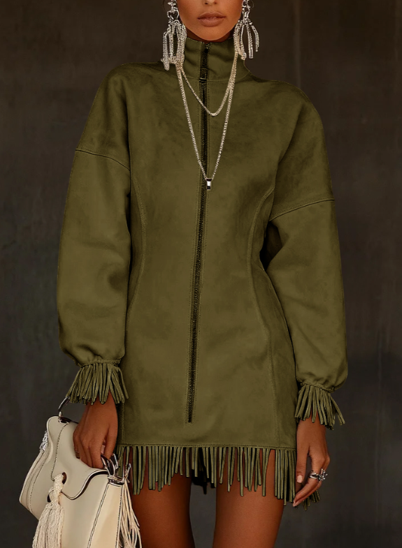 Women's Casual Tassel Zipper Sweatshirt Dress