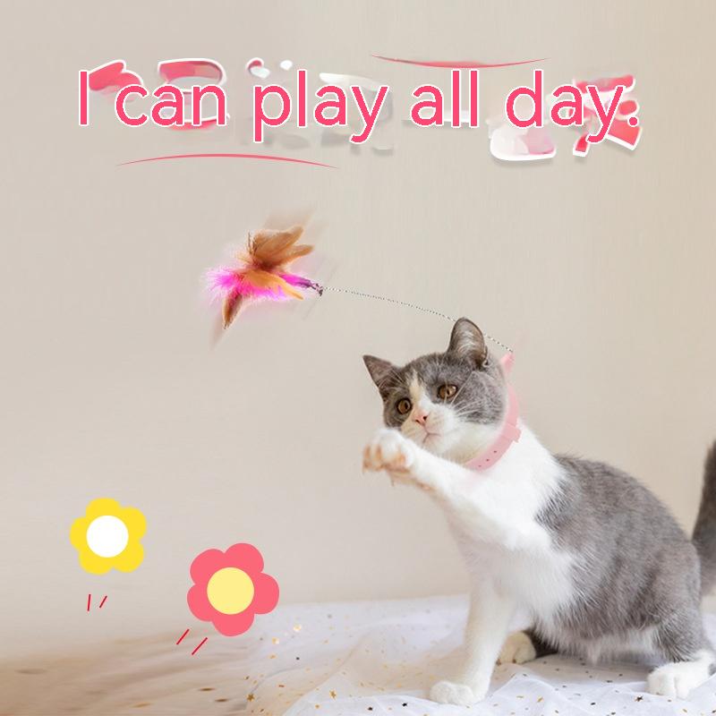 Brinquedo para animais de estimação multifuncional com fixação a pernas de mesa, coleira e pena, provocador de gatos em silicone