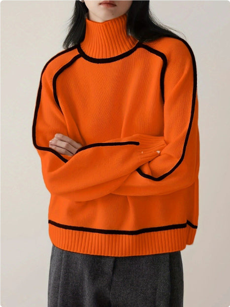Autumn And Winter Half Turtleneck Three-dimensional Casual Loose Pullover Knitted Sweater Fashion Knit Top Outerwear