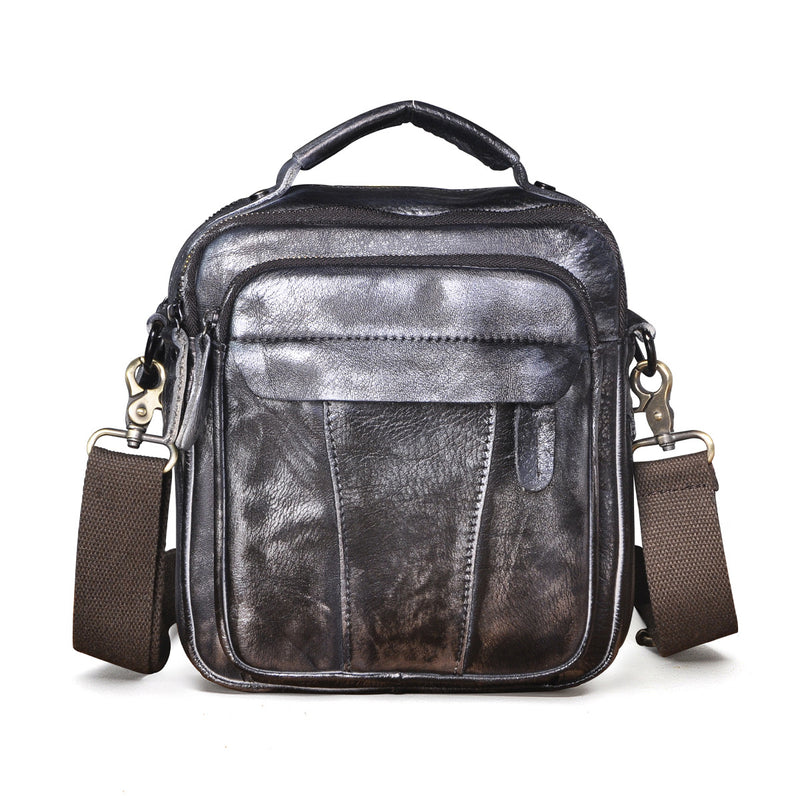 Mala Tiracolo Retro de 8 Polegadas para Homem em Pele Crazy Horse
