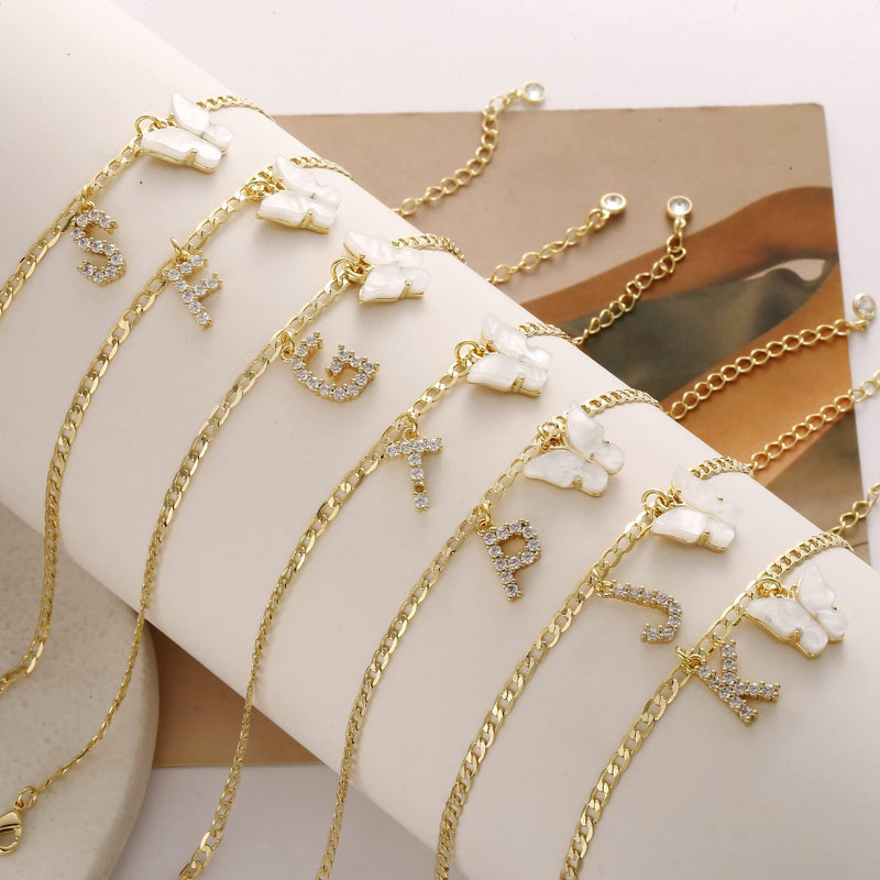 Butterfly Letter Feet Chain Fashion Inlaid Diamond Letter Acrylic