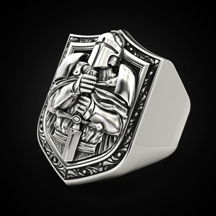European And American Shield-shaped Sword Knight Ring For Men