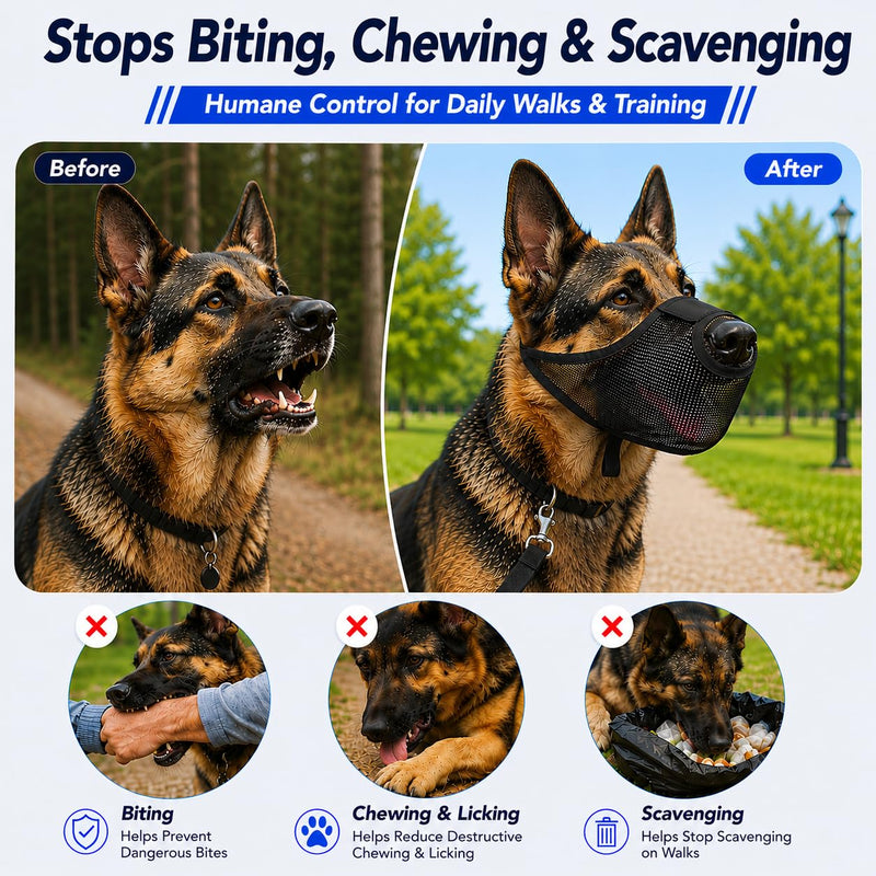 Dog Muzzle, Soft Air Mesh Muzzles For Large Sized Dogs, Breathable Dog Mussels For Scavenging Biting Licking & Barking, Adjustable Mouth Guard With Front Opening, Allows Panting And Drinking