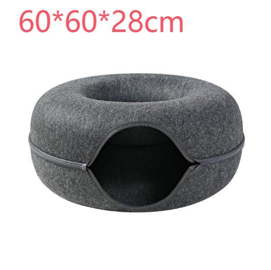 Four Seasons Available Cat Nest Round Woolen Felt Pet Dual-use Cat Nest Tunnel Interactive Training Toy Grey Felt Cat Nest