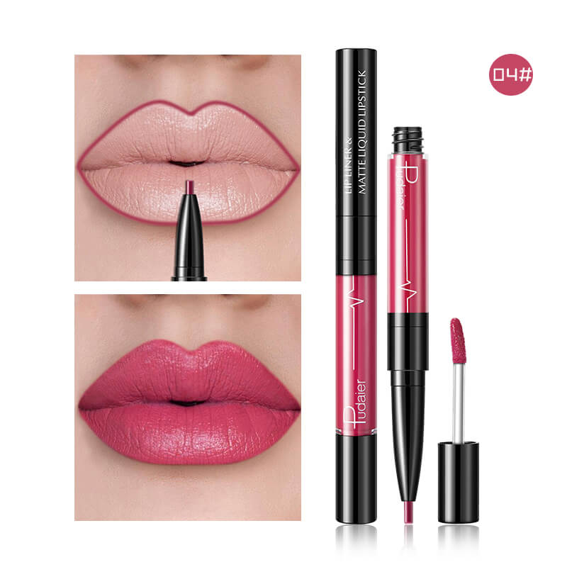 Pudaier Batom Matte Líquido e Lápis de Lábios 2 em 1 Maquilhagem Profissional Completa Agate Red Tinta de Lábios Volumizador Batom Líquido de Tatuagem