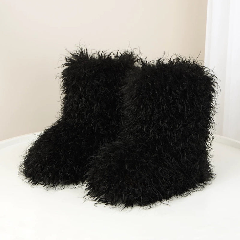 Europäische und amerikanische Damen-Halbstiefel für den Winter mit Waschbär-Imitat