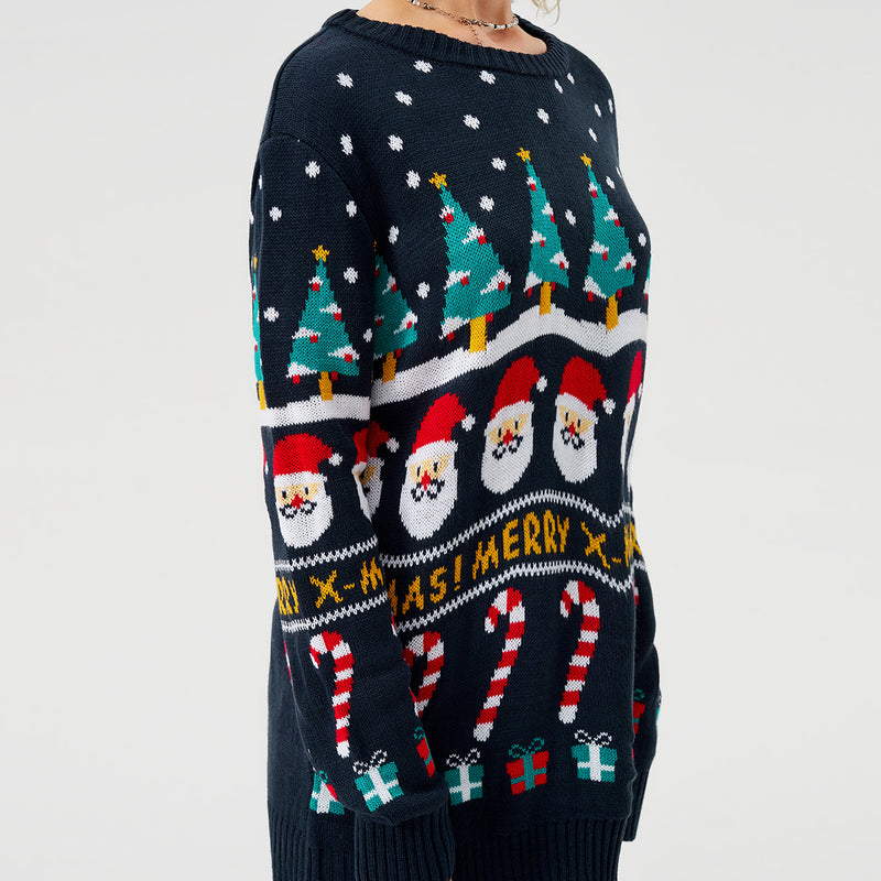 Damen-Weihnachtspullover Strickpullover Langarm Rundhalsausschnitt Sweatshirt