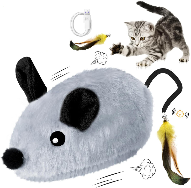 Brinquedo de Rato Interativo para Gatos de Interior Rato LED Recarregável com Pena Guizo e Cauda Brinquedo Elétrico Realista de Movimento Automático para Gatos para Exercício e Combate ao Tédio em Todas as Raças