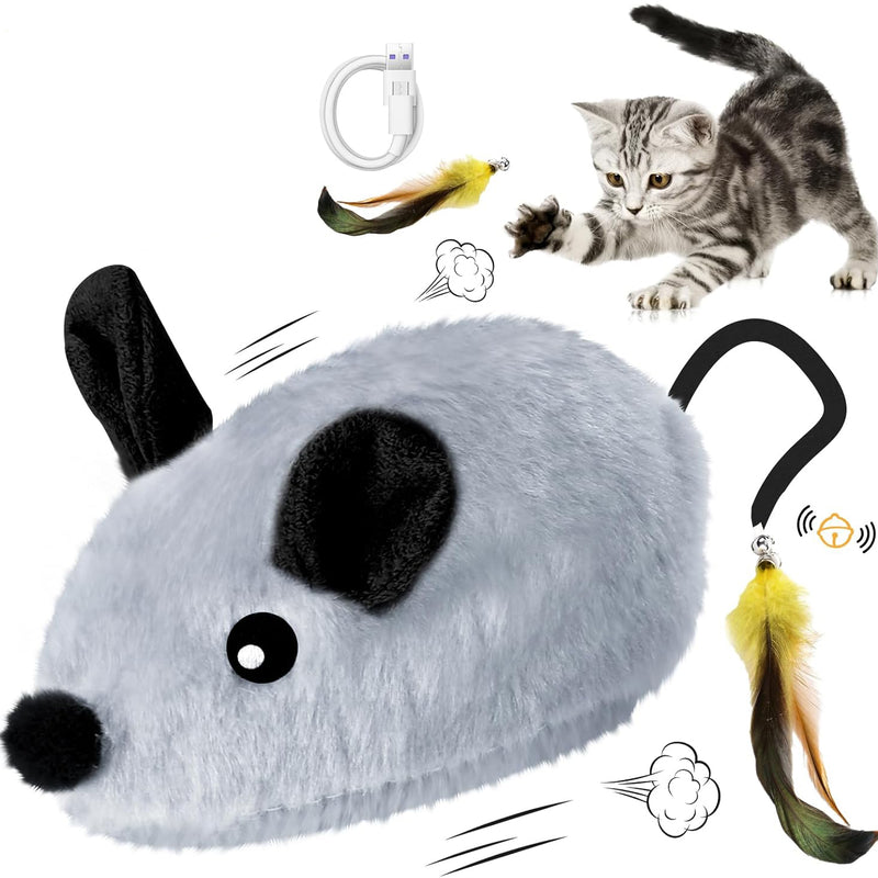 Brinquedo de Rato Interativo para Gatos de Interior Rato LED Recarregável com Pena Guizo e Cauda Brinquedo Elétrico Realista de Movimento Automático para Gatos para Exercício e Combate ao Tédio em Todas as Raças