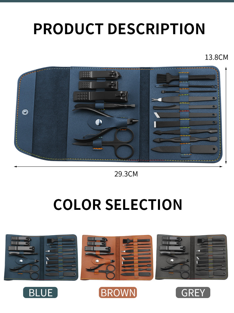 16-teiliges Set Nagelknipser Schneider Trimmer Ohrlöffel Pflegeset Maniküre-Set Pediküre Zehennagel-Kunst-Werkzeug-Set mit Tasche