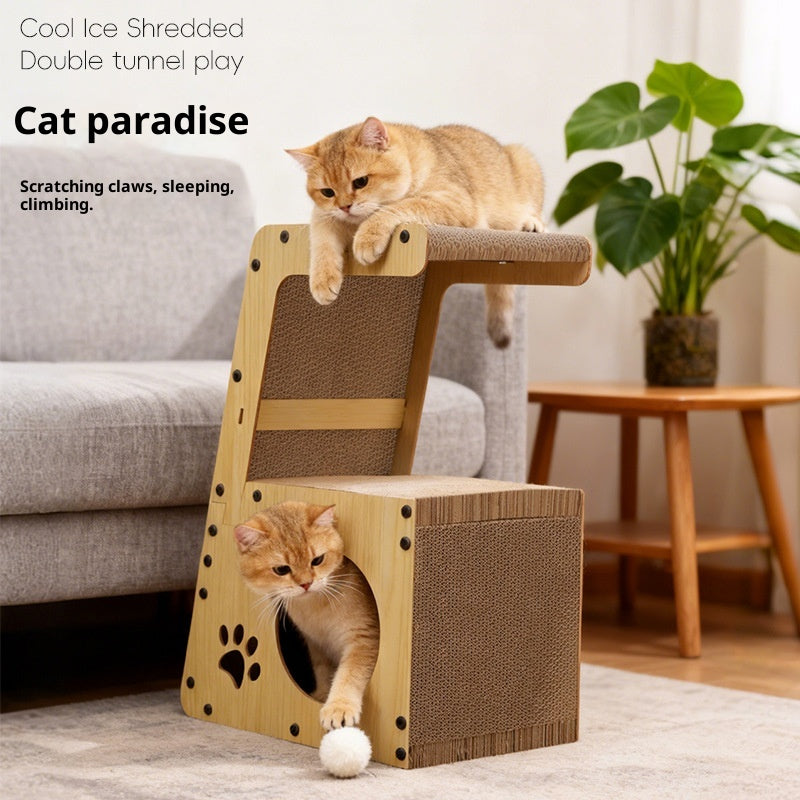 All-in-one multifunktionaler Kratzbaum aus Wellpappe zur Selbstbeschäftigung für Katzen