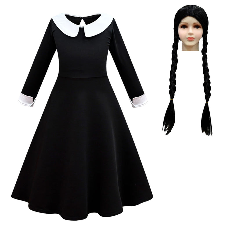 Vestido de rapariga com gola de lapela e estampado simples