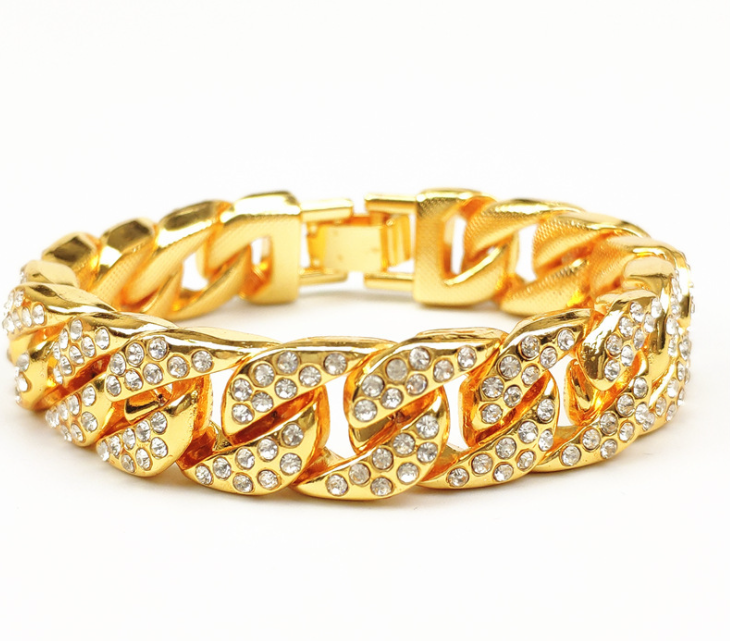 Pulseira masculina de corrente cubana com diamantes completos, pulseira dominadora e moderna
