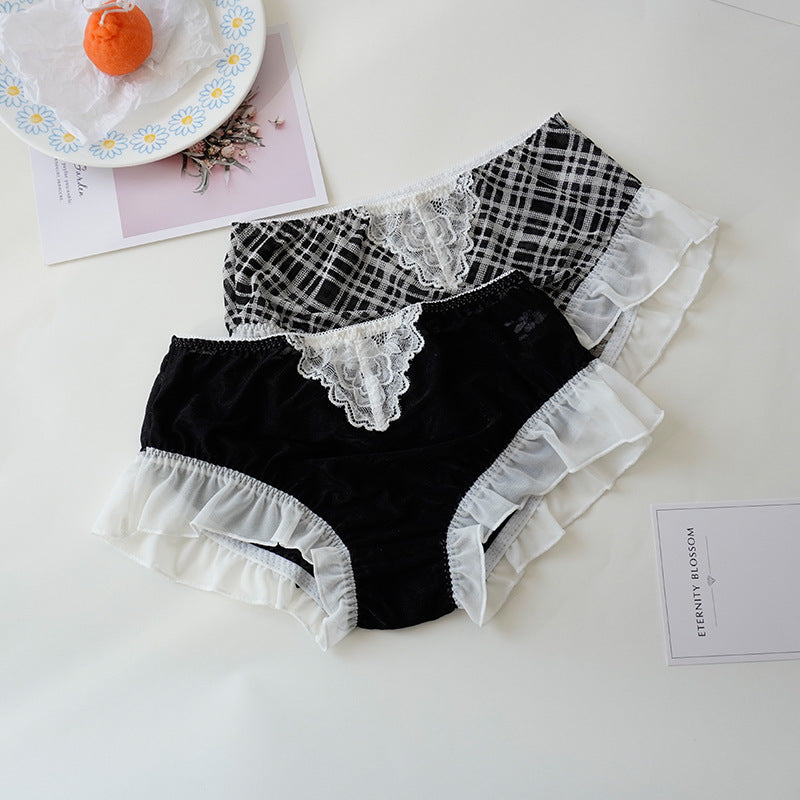 High Waist Hip Retro Lace Black And White Briefs