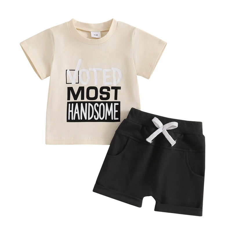 Boy Letter Print Short-sleeve Suit