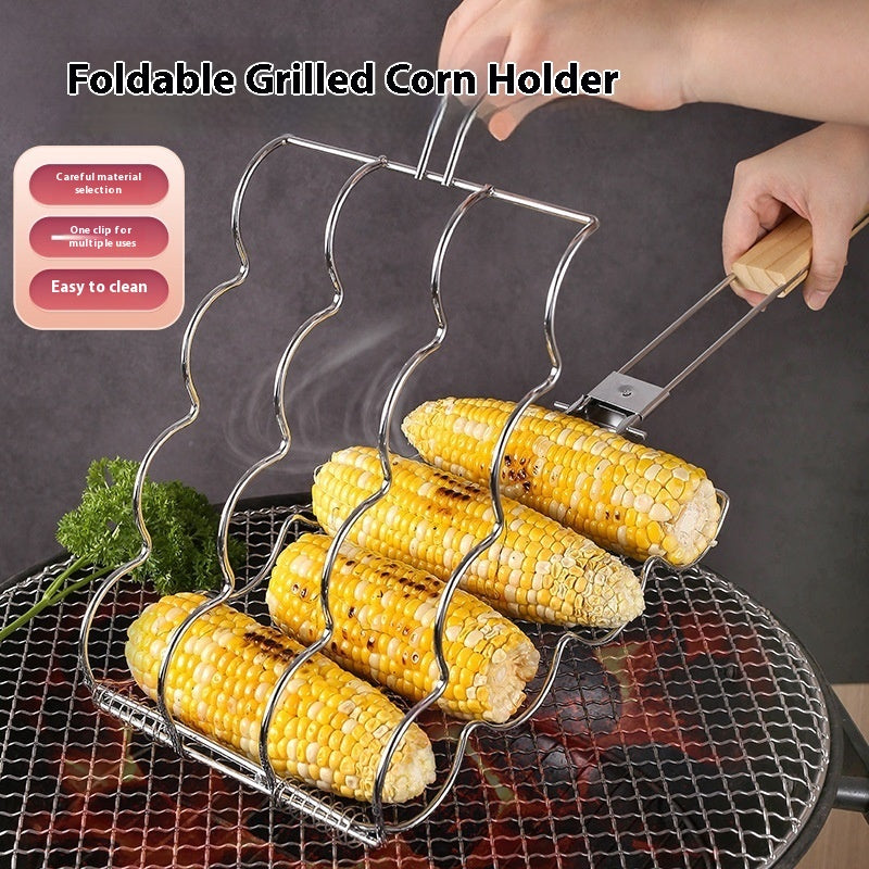 Pinça de Churrasco Anti-queimaduras de Cabo Dobrável Criativo com Galvanoplastia para Cozinha Doméstica e Exterior para Milho e Tostadas