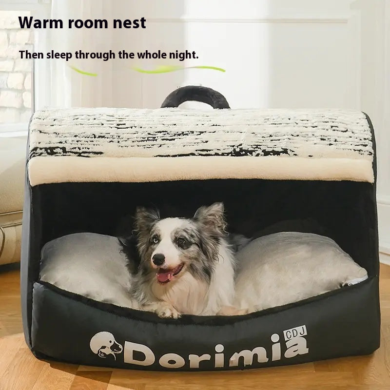 Universelles Vier-Jahreszeiten-Hundebett, geschlossen, warm, herausnehmbar und waschbar