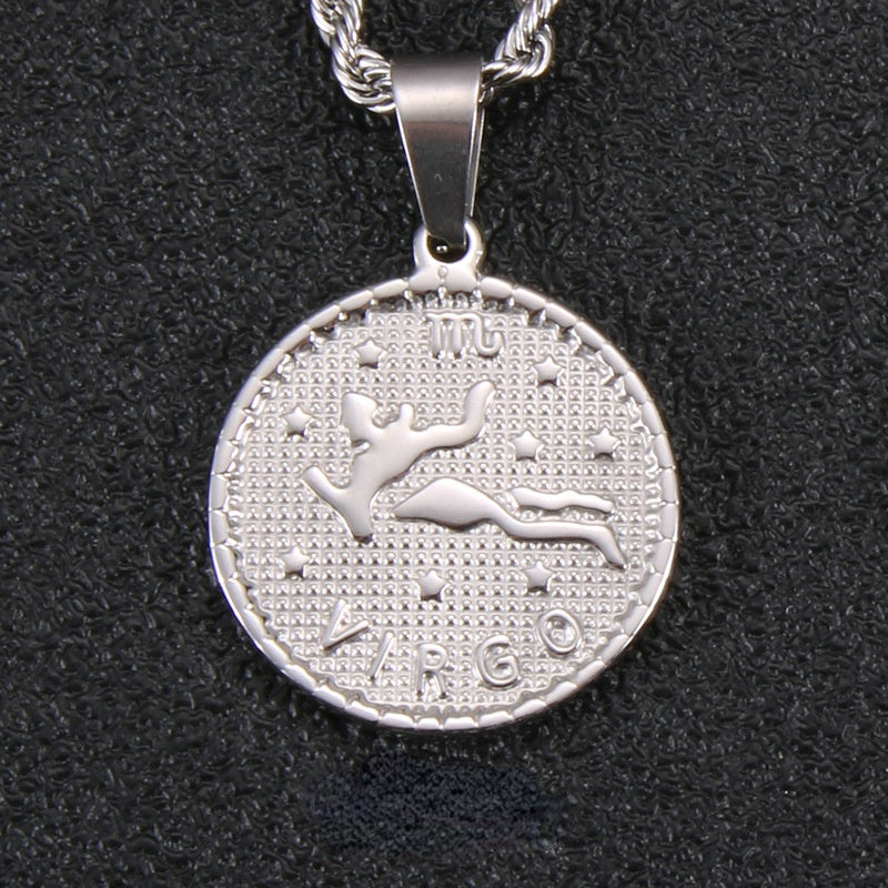 Men's And Women's Fashion Titanium Steel Twelve Signs Of The Zodiac Pendant Necklace