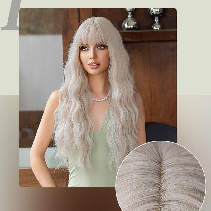 Silberrosa gelockte lange Haare Vollperücke Naturgetreu flauschig Lolita Anime Cosplay