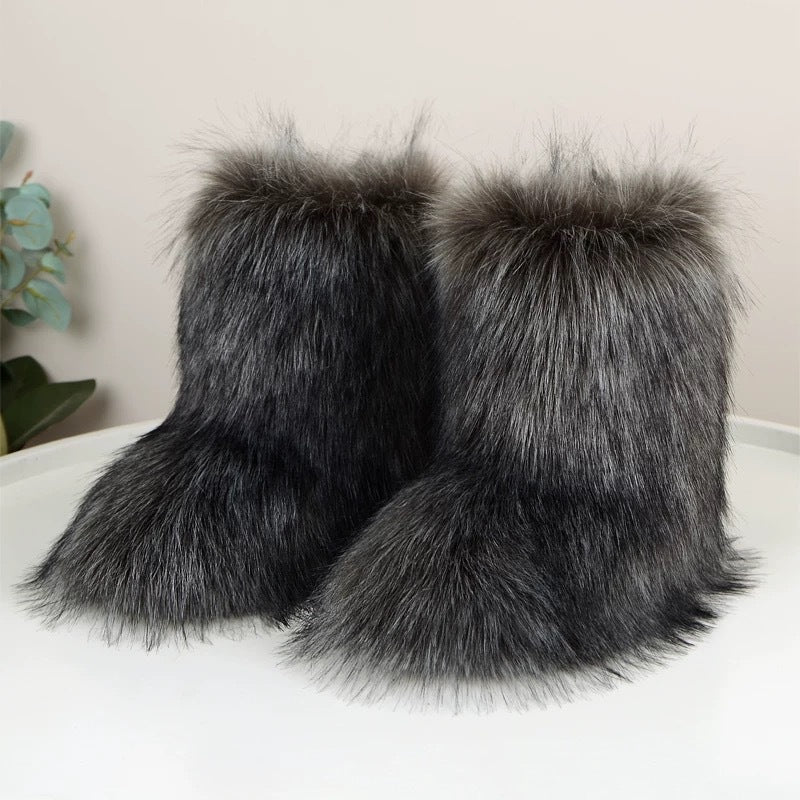 Europäische und amerikanische Damen-Halbstiefel für den Winter mit Waschbär-Imitat