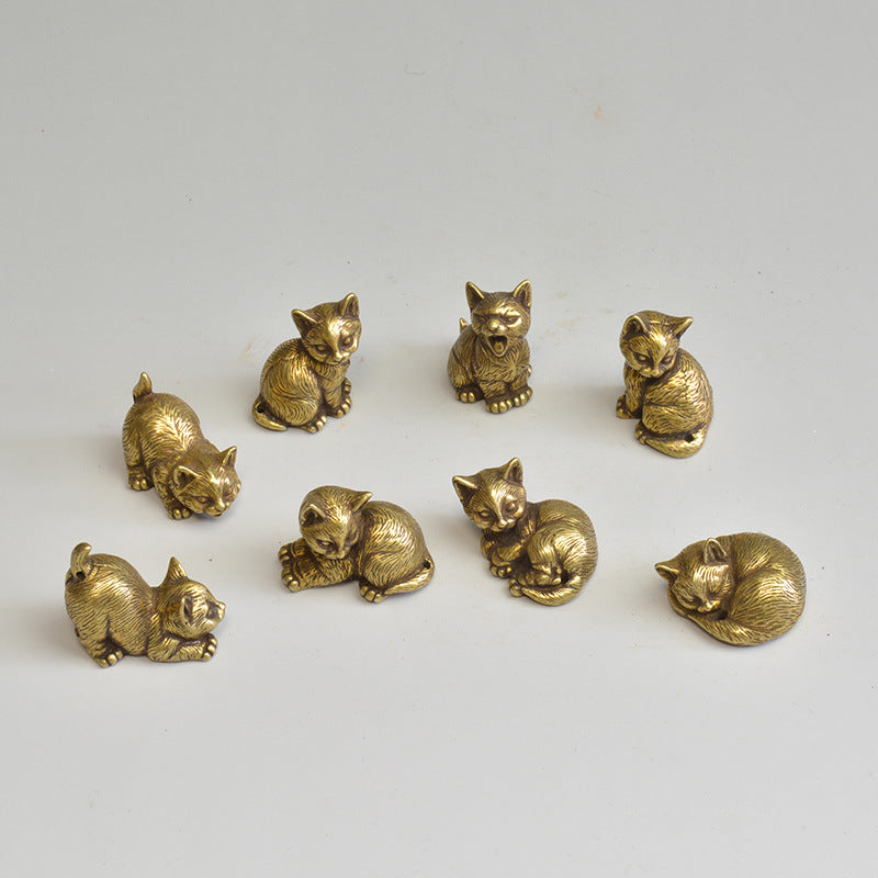 Ornatos de Chá em Latão de Estilo Chinês Mini Ornatos de Gatinho