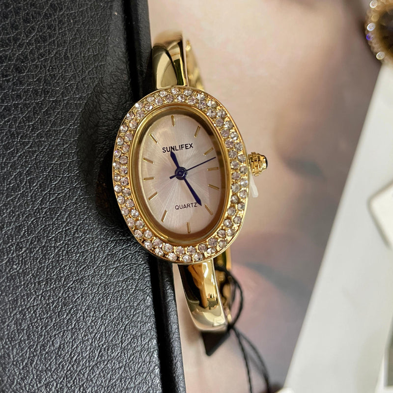 Lady's Rose Gold Diamond Bezel Luxury High-end Niche Design Oval Bracelet Watch