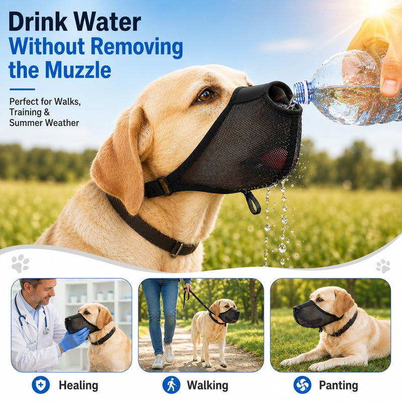 Dog Muzzle, Soft Air Mesh Muzzles For Large Sized Dogs, Breathable Dog Mussels For Scavenging Biting Licking & Barking, Adjustable Mouth Guard With Front Opening, Allows Panting And Drinking