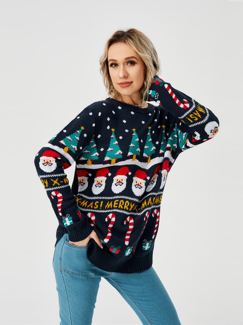 Damen-Weihnachtspullover Strickpullover Langarm Rundhalsausschnitt Sweatshirt