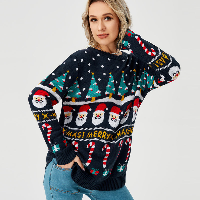 Damen-Weihnachtspullover Strickpullover Langarm Rundhalsausschnitt Sweatshirt