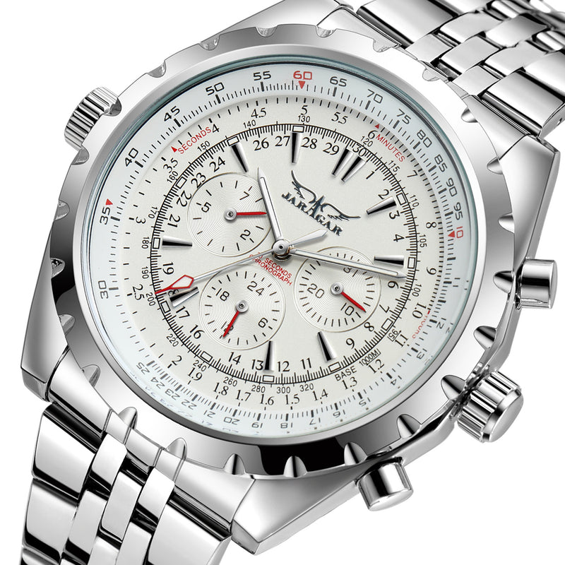 Automatische mechanische Herrenuhr mit doppeltem Kalender aus Stahl