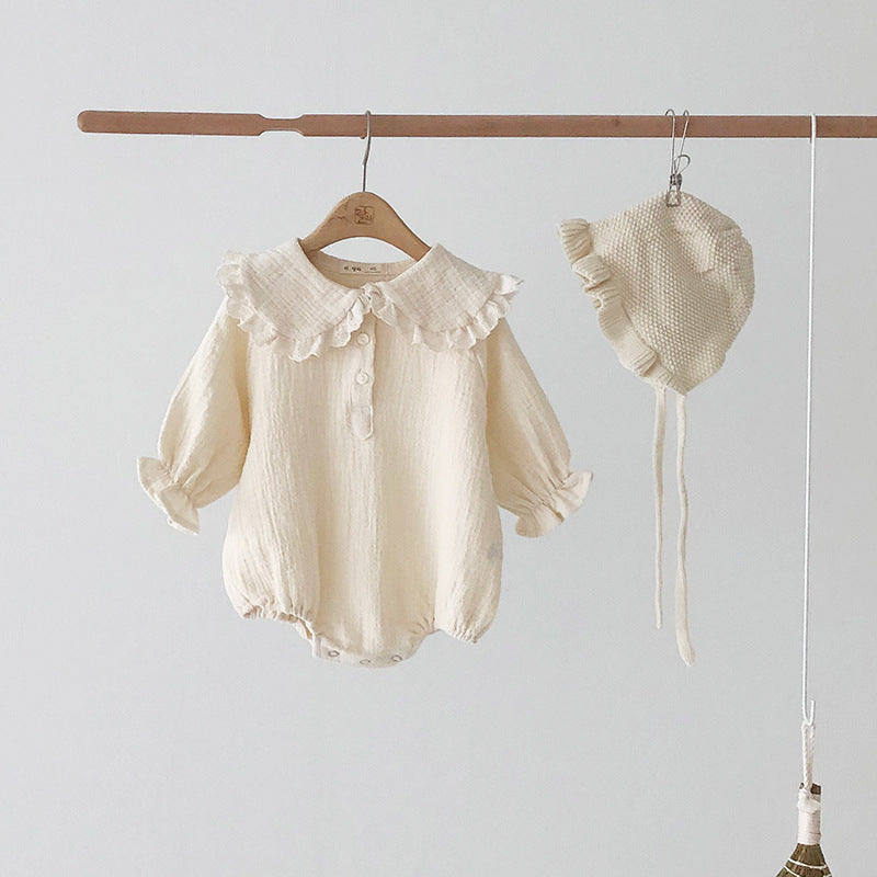 Vestido Mori Feminino Estilo Princesa com Colarinho de Folha de Lótus e Romper Longo de Cor Sólida