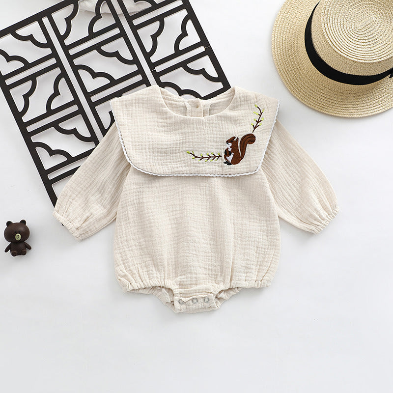 Girls' Baby Cotton Lapel Deer Embroidered One-piece Romper