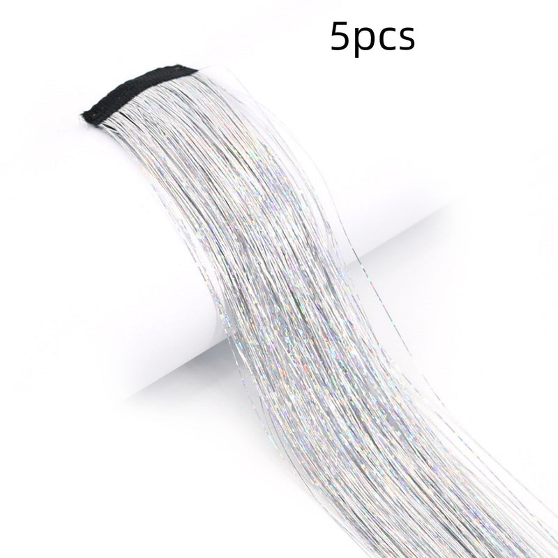 BB Clip-in Goldfaden-Perücke Schimmernde Regenbogen-Haarverlängerungen