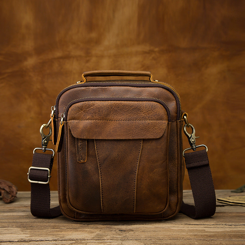 Mala Tiracolo Retro de 8 Polegadas para Homem em Pele Crazy Horse