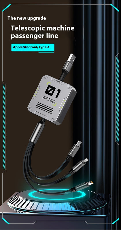 Data Cable Three-in-one 100W Super Fast Charge Telescopic One Drag Three