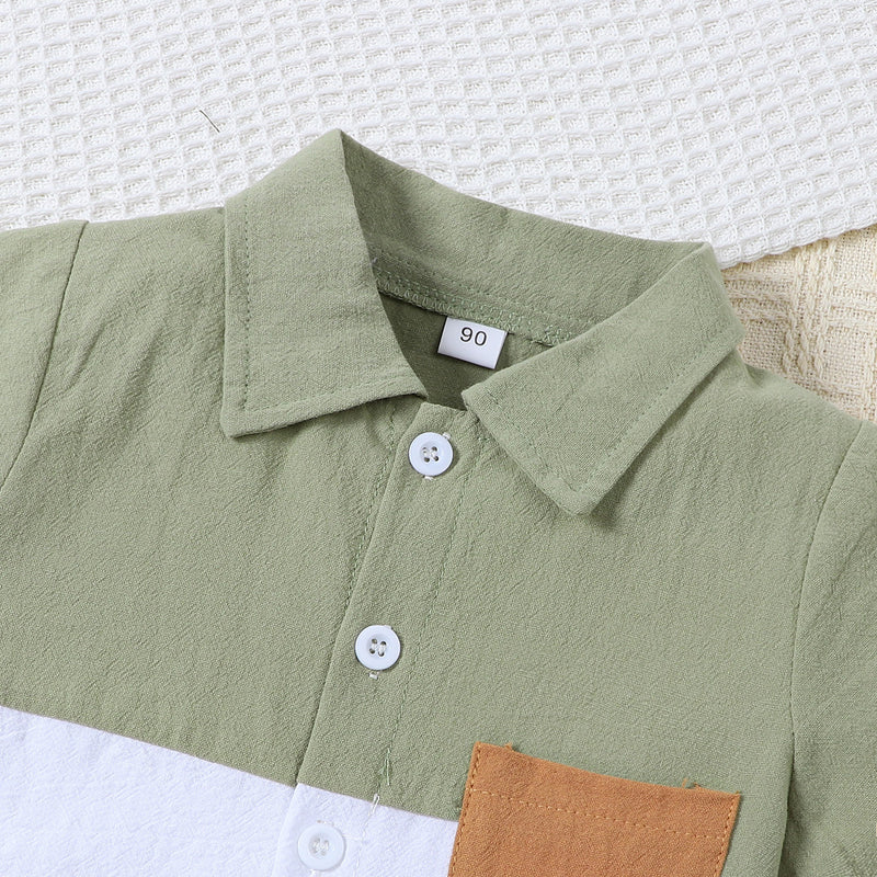 Boys' Summer Cotton And Linen Casual Short-sleeved Shirt And Shorts Suit
