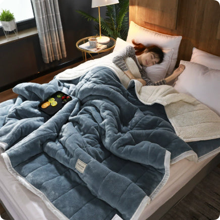 Warme Siesta-Decke dreilagige Decke Steppdecke dicker Lamm-Flanell Bettwäsche Korallenfleece