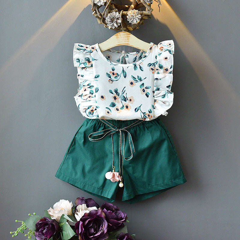 Lace-print top and two-piece shorts