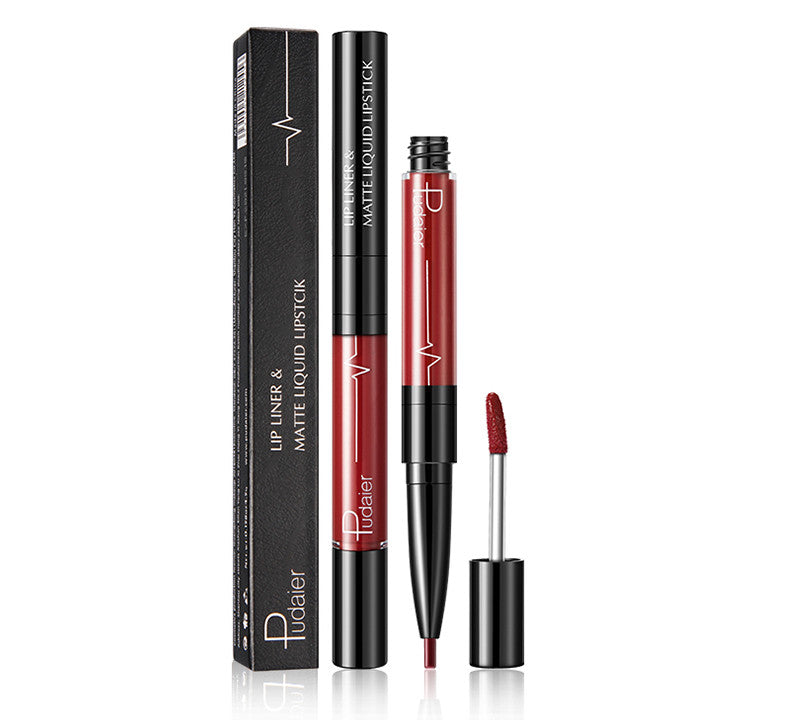 Pudaier Batom Matte Líquido e Lápis de Lábios 2 em 1 Maquilhagem Profissional Completa Agate Red Tinta de Lábios Volumizador Batom Líquido de Tatuagem