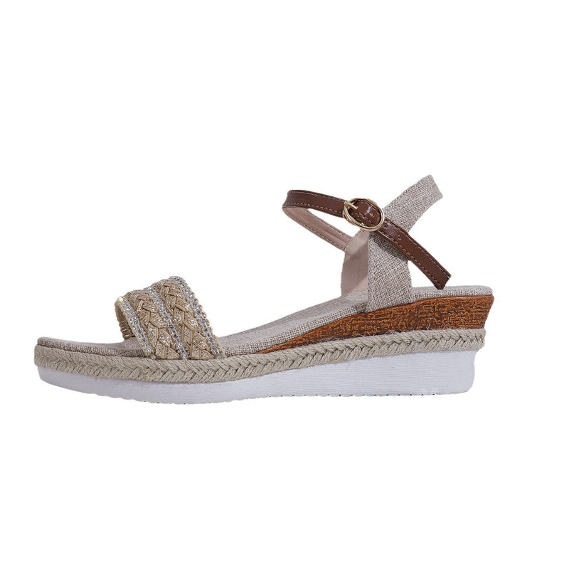 Ethnic Style One Strap Sandals Platform Wedge Buckle Plus Size