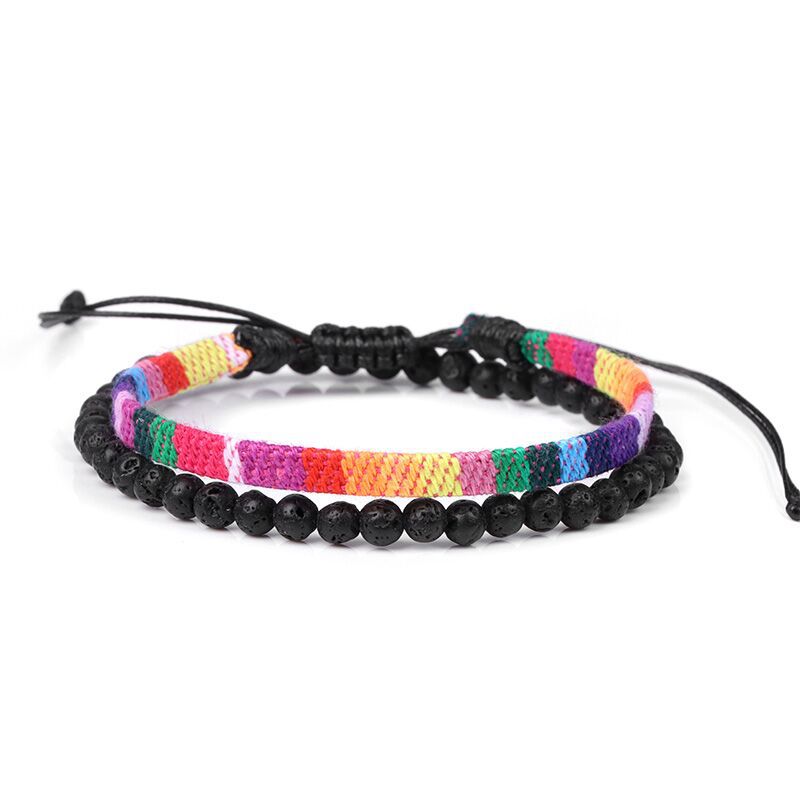 Men's Lava Volcanic Rock Bohemian Woven Bracelet Combination