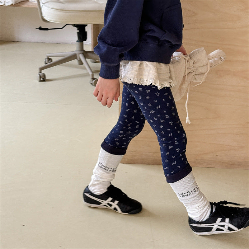 Baby's Foot Mouth Tight Edge Base Brushed Elastic Pants
