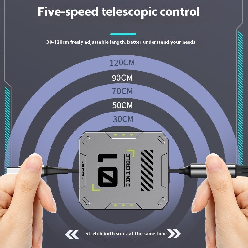 Data Cable Three-in-one 100W Super Fast Charge Telescopic One Drag Three