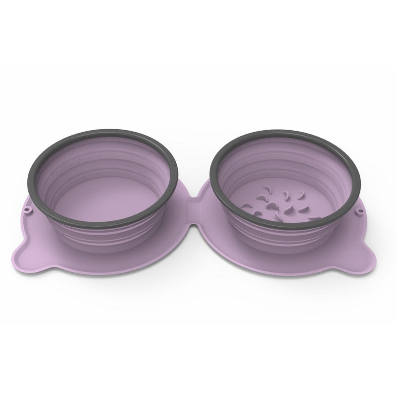 Tigela dupla de silicone para comida de cachorro, portátil, dobrável, antiderrapante, para animais de estimação, viagem, anti-asfixia, tigela de alimentação ao ar livre