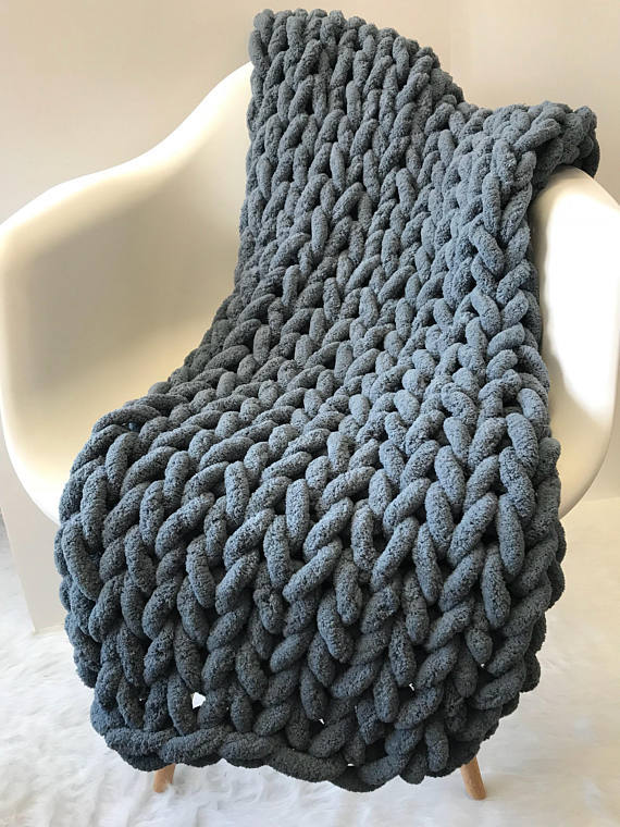 Ins handmade coarse wool woven chenille blanket
