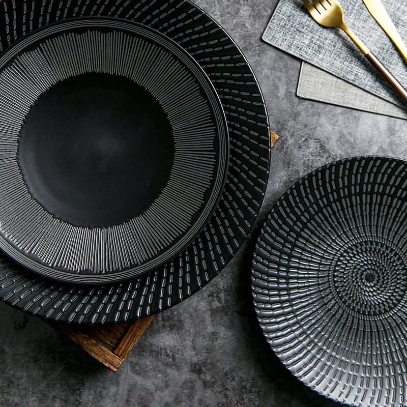 European Style Black Creative Ceramic Simple Ins Dessert Plate Flat Plate