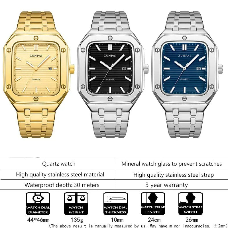 Stilvolle Herrenuhr aus Edelstahl mit quadratischem Gehäuse