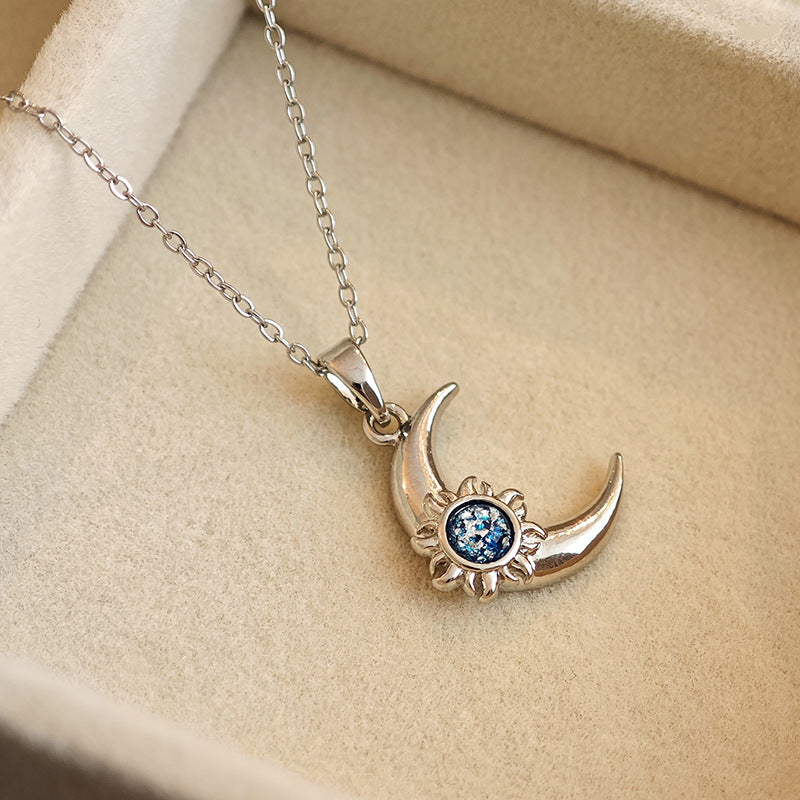 Fashionable Elegant Moon Sun Blue Zirconium Necklace For Women